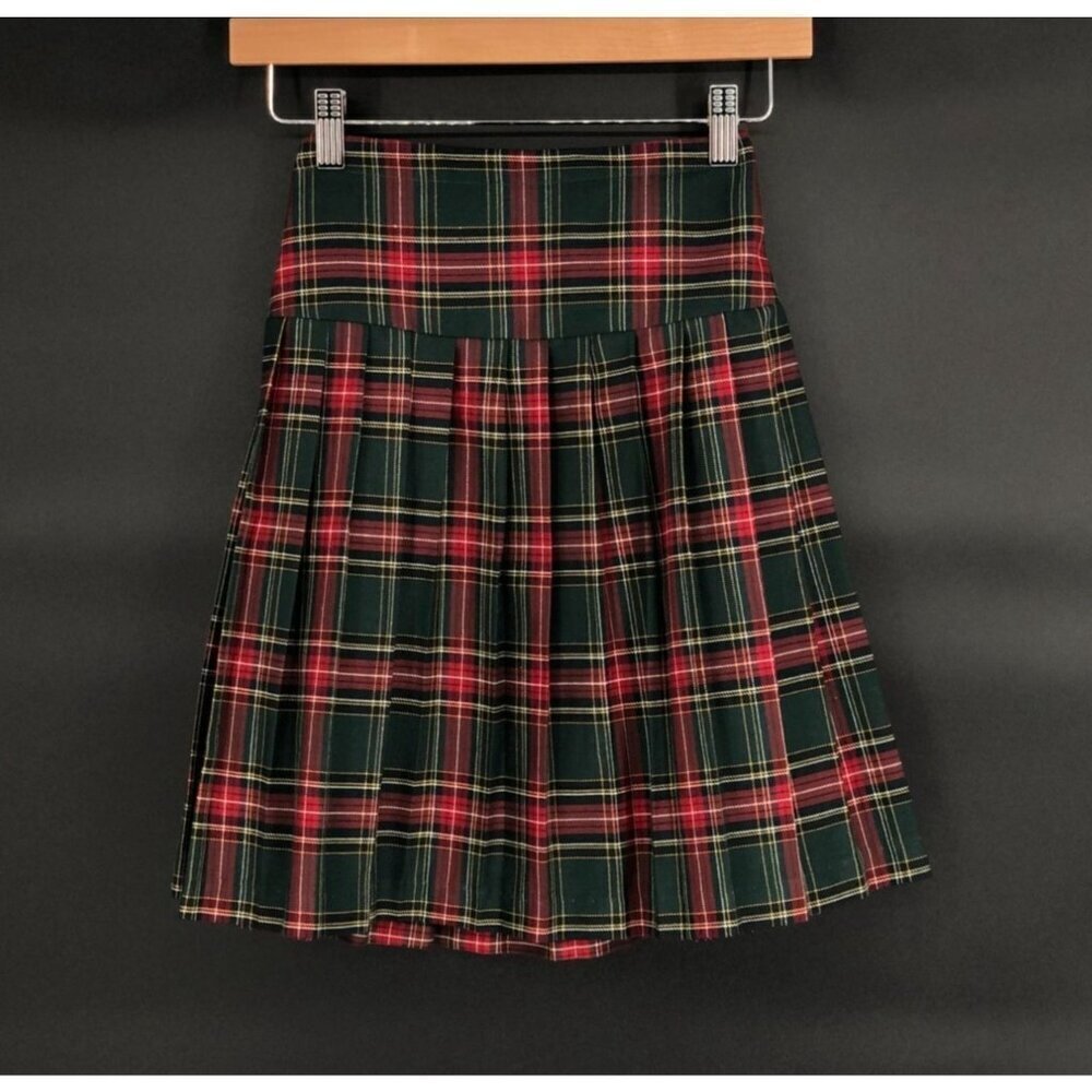 Vintage Plaid Pleated Skirt Girls 10/Women's XS Red USA Dark Academia Preppy